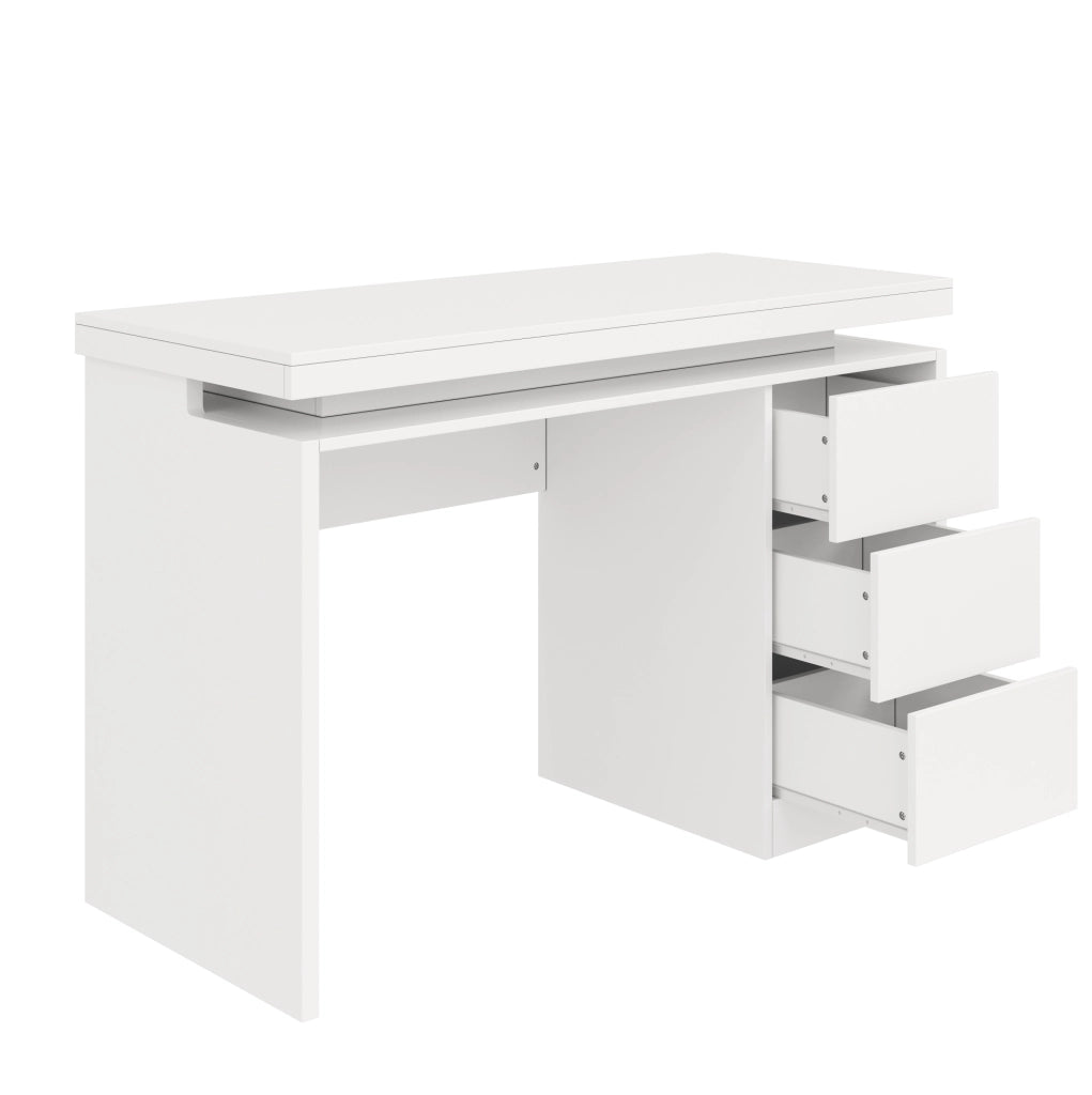 Scrivania LED 120x50x78.5 cm con tre cassetti e illuminazione multicolore in MDF bianco