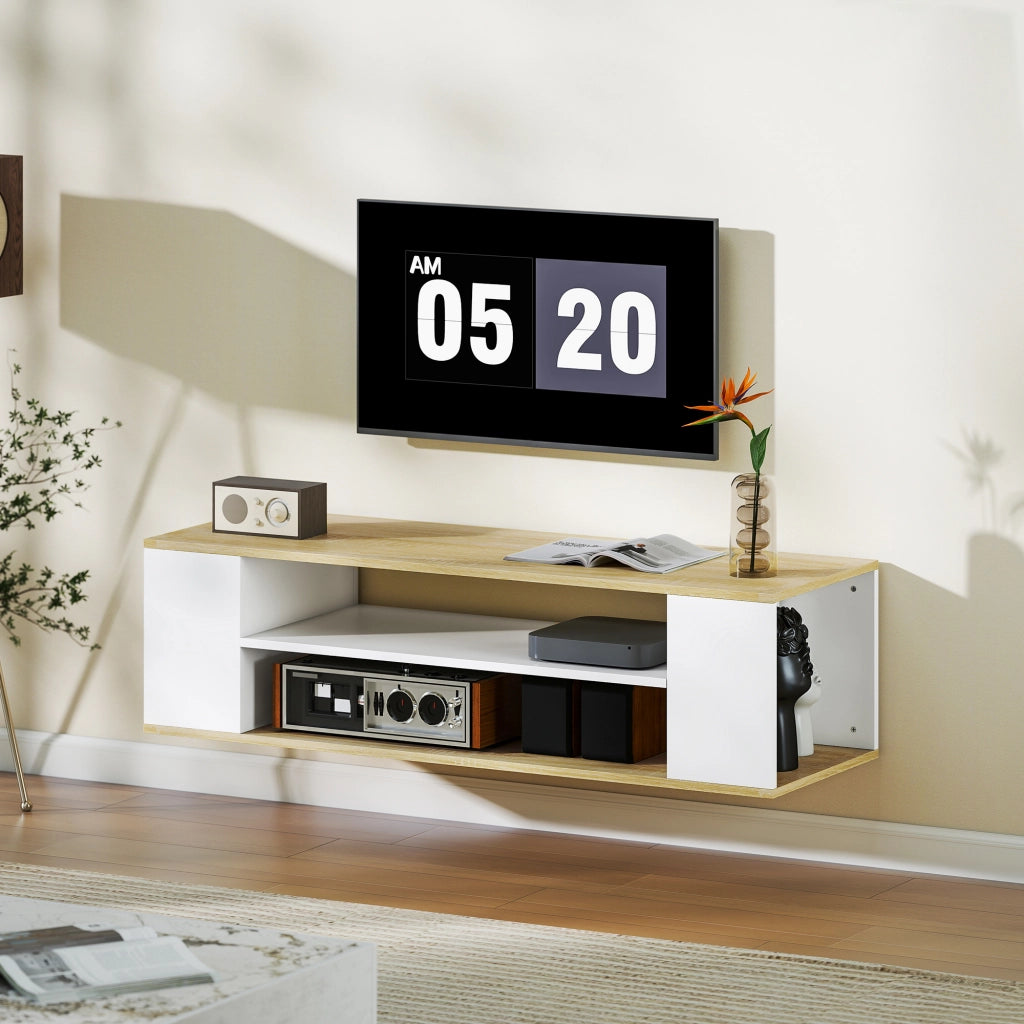Mobile TV con ruote 120 cm ¨C zephmum ¨C bianco e naturale