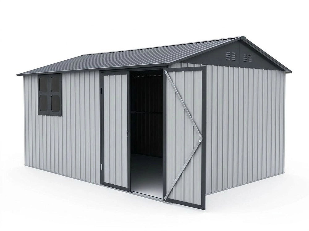 Casetta da Giardino in Metallo con Finestra ¨C MINIMAL ¨C Bianco/Nero, 362x285.5 cm