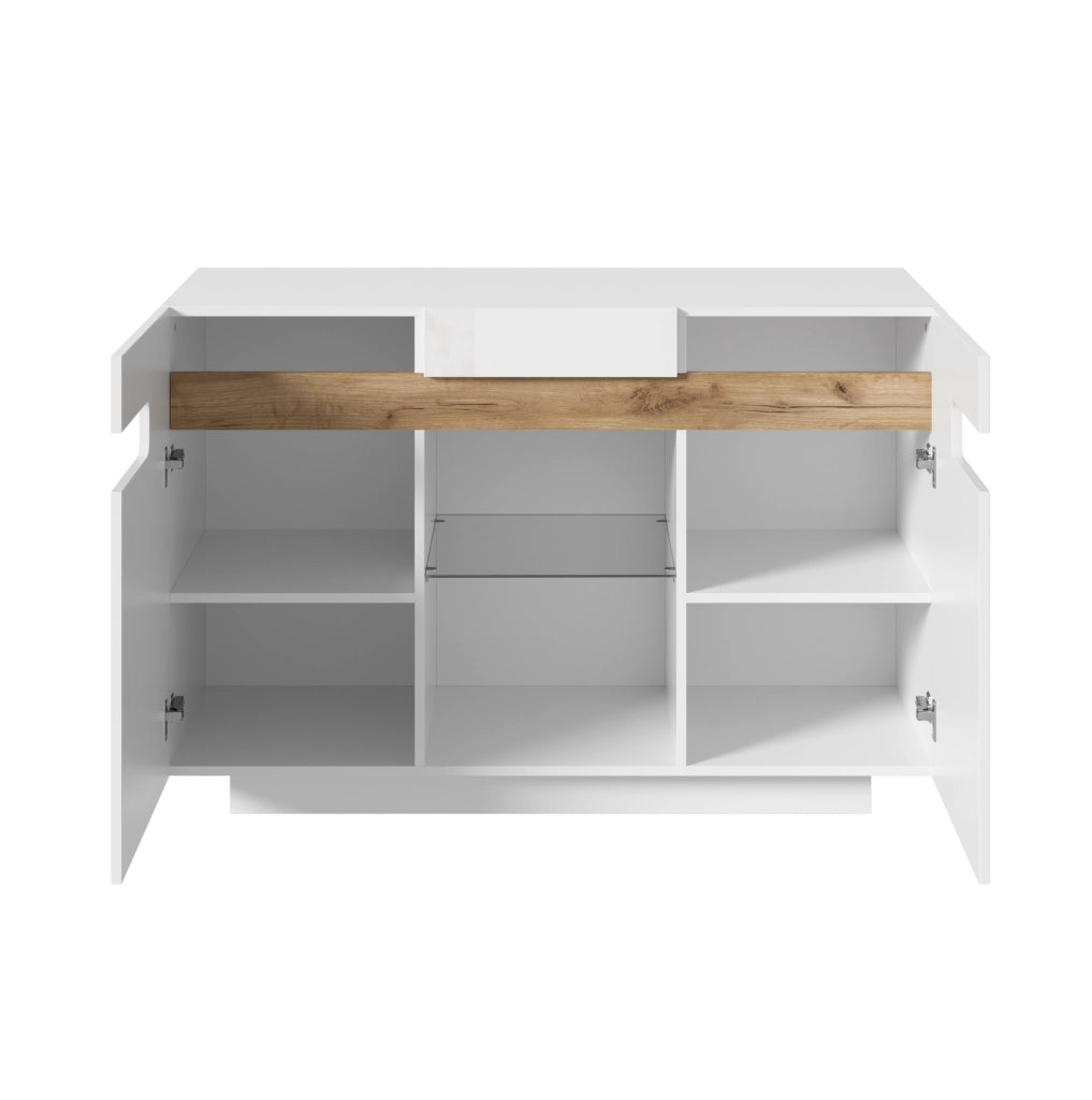 Sideboard con LED e ripiani regolabili 120×40×80 cm bianco e legno naturale