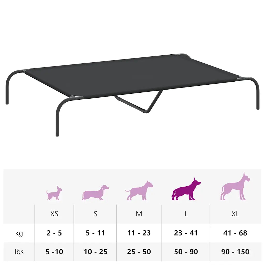 Cuccia per Cani Rialzata Nera 130x80x20cm Tela Oxford e Acciaio 42000840