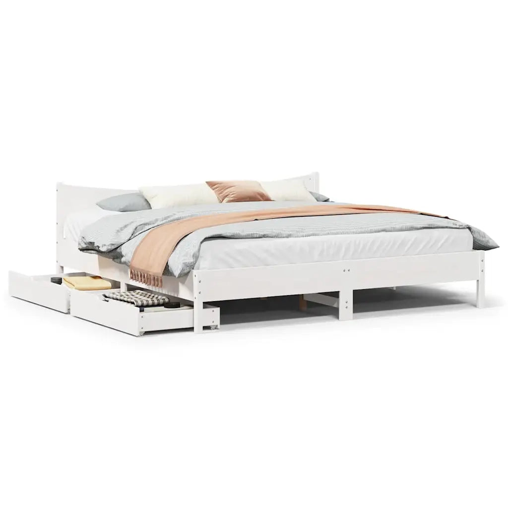 Giroletto con Cassetti Bianco 180x200 cm Legno Massello di Pino 3301897