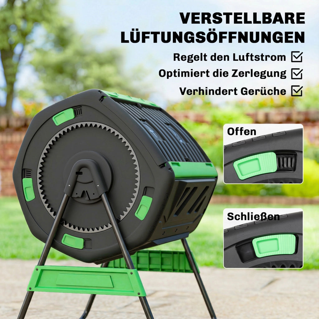 Compostiera 200L ¨C zephmum ¨C Verde, BPA-free, 2 camere, fori ventilazione regolabili