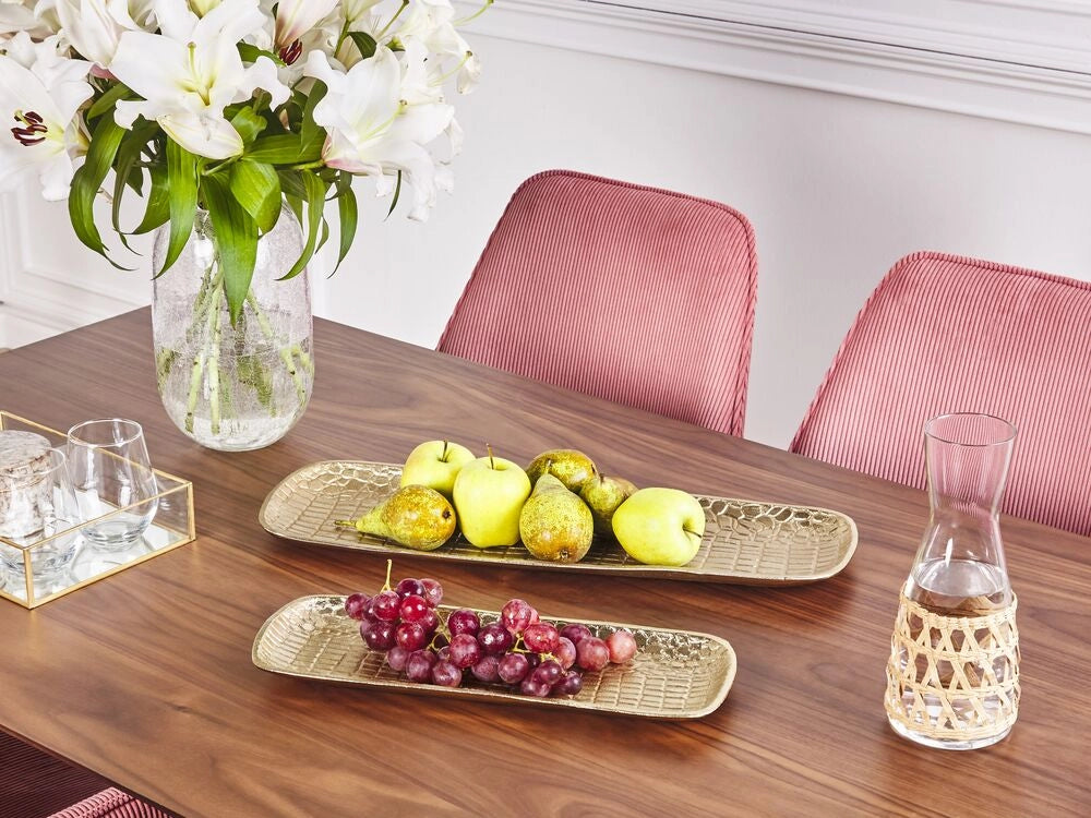 Set di 2 vassoi decorativi in metallo dorato per gioielli, piatto per gioielli con struttura glamour e accessori per la casa