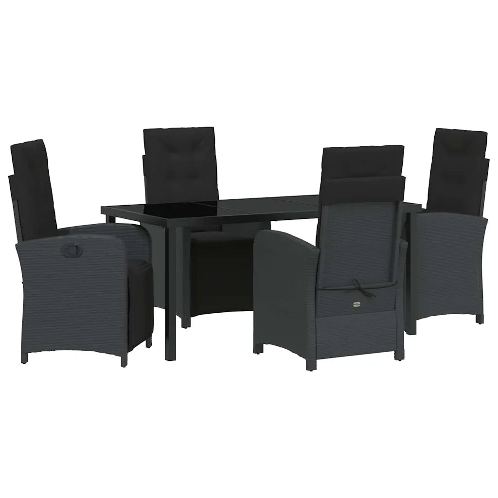 Set da Pranzo per Giardino con cuscino 5 pcs Nero polyrattan 3380312