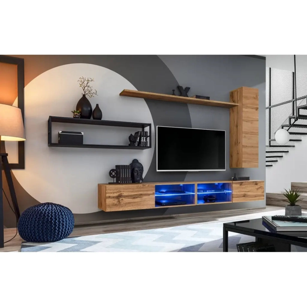 Set di mobili da soggiorno in stile industriale SWITCH M4. Colore rovere.