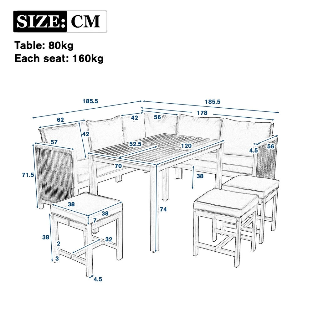 Set da giardino per 7-8 persone - Zephmum - Divano angolare, 3 sgabelli, tavolo, cuscini, polirattan, colore grigio+naturale