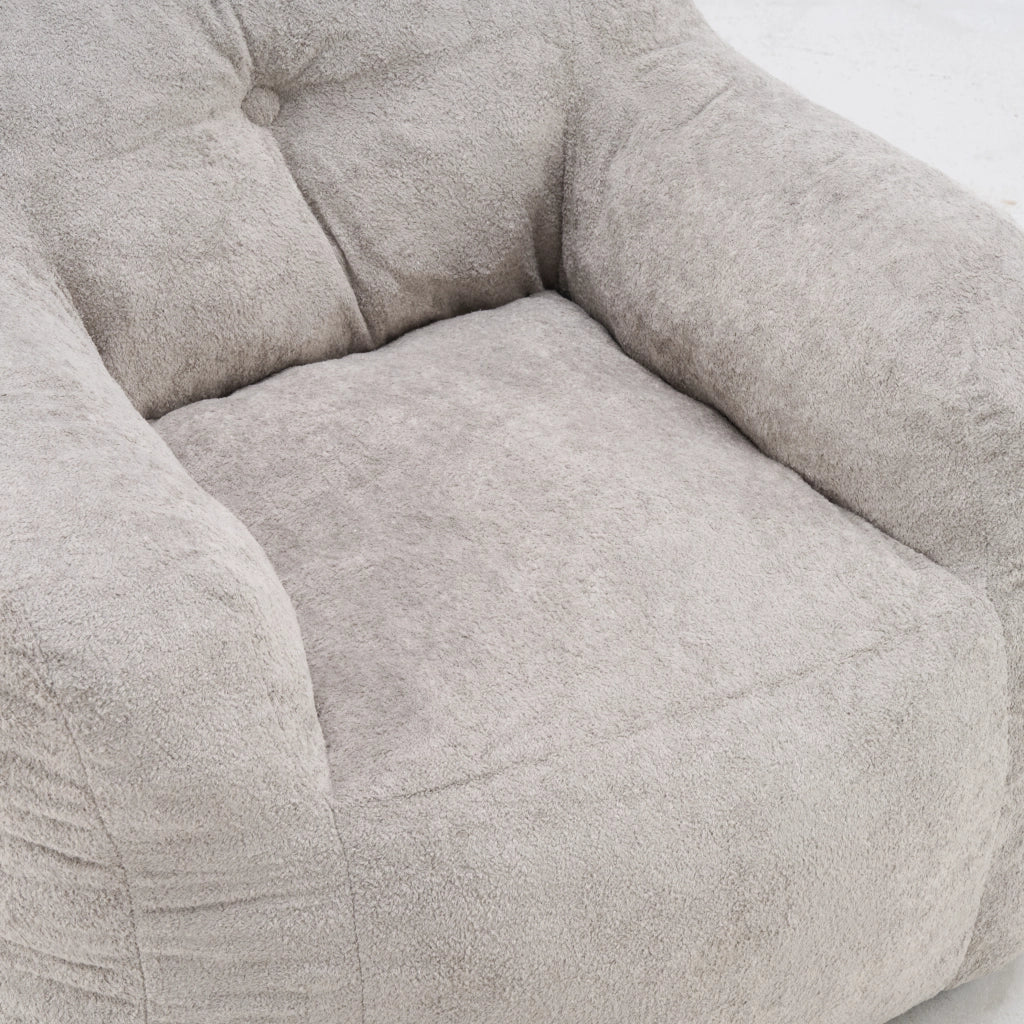 Pouf in pelliccia sintetica con braccioli e imbottitura in schiuma sminuzzata, senza montaggio, grigio chiaro