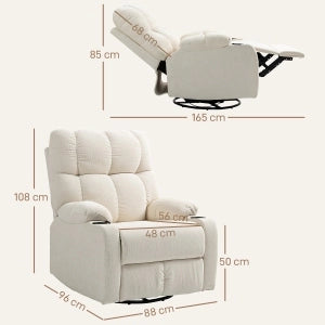Poltrona relax girevole e oscillante con funzione reclinabile, porta bicchieri e imbottitura a molle insacchettate, Beige