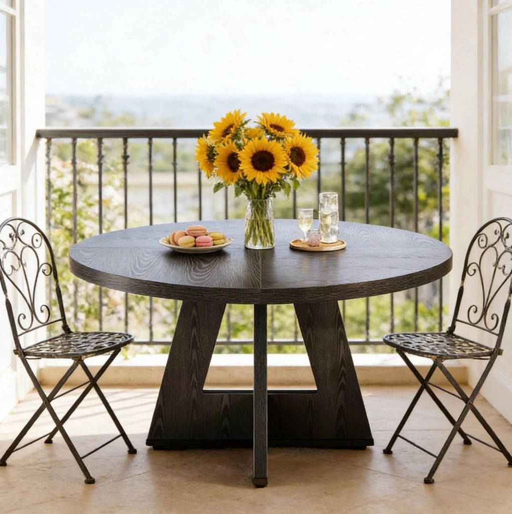 Tavolo da pranzo rotondo 120 cm in legno ingegnerizzato nero; stile farmhouse