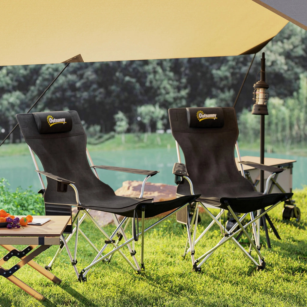 Sedia da camping pliante inclinabile con appoggiapiedi, porta bicchiere e sacco ¨C zephmum ¨C nero