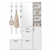 Mobile da ingresso con specchio e 6 ganci; 3 scarpiere ribaltabili; 1 cassetto; bianco; 120 × 30 × 178 cm
