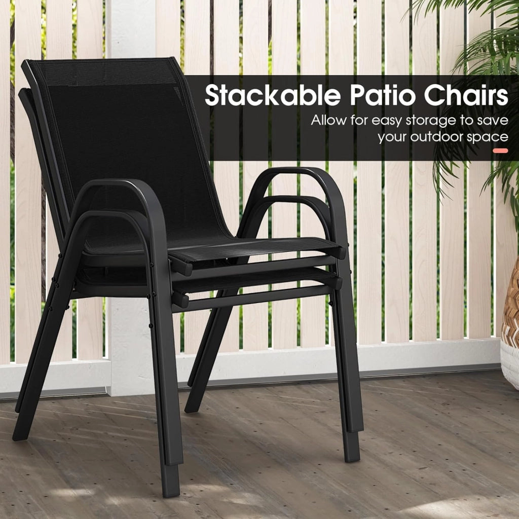 Set di 2 Sedie Impilabili, Sedia da Giardino con Corrimano, Telaio in Acciaio Tubolare Verniciato a Polvere, Sedia per Giardino e Patio