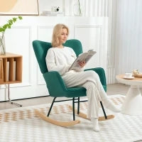 Poltrona a Dondolo con Rivestimento in Velluto, Struttura in Acciaio, 71 x 98 x 101 cm, Verde
