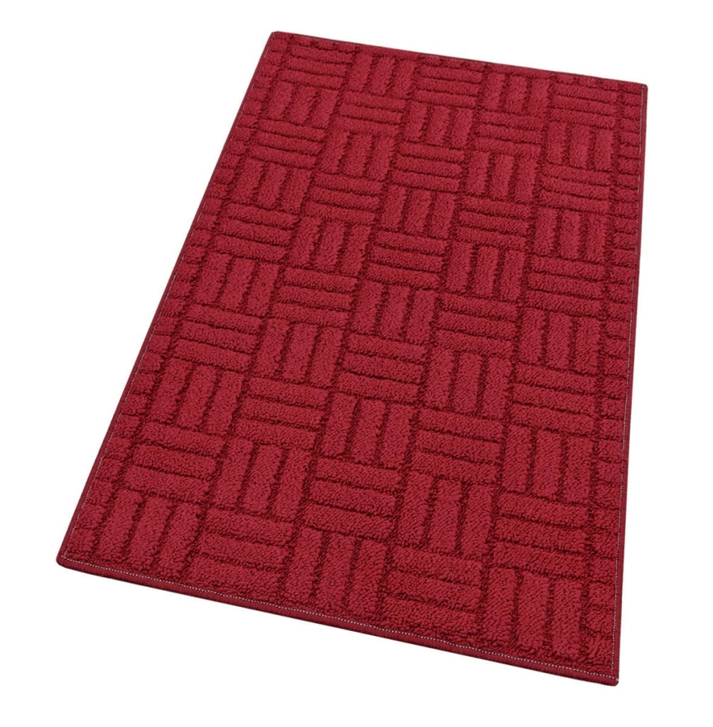 Tappeto Cucina Super Assorbente Tessitura 3D Tinta Unita Minimalista Moderno Bordeaux - 50x240 Cm