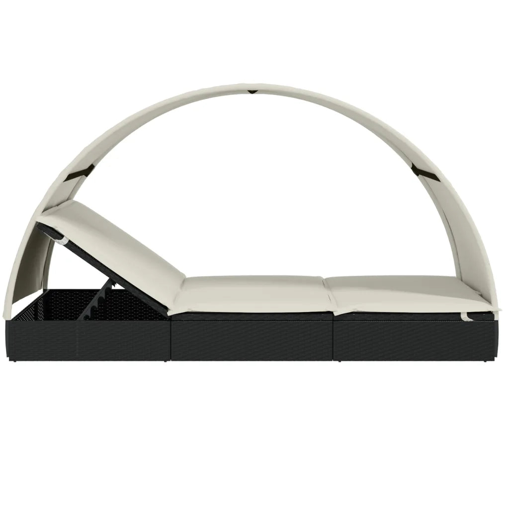 Sdraio da giardino | Lettino Doppio Tetto Rotondo Nero 211x112x140 cm in Polyrattan