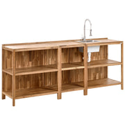 Set da cucina per esterni con lavello e rubinetto Legno di acacia marrone e argento Unità di scaffali in acciaio inox con piano Cucina da giardino da pranzo