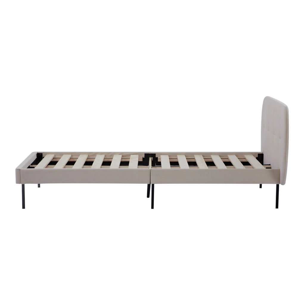 Letto Singolo Porvoo 90x200 cm Testiera Imbottita Rivestimento in Velluto - Beige [en.casa]