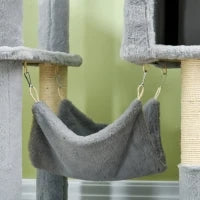 Albero per Gatti con Amaca, Lettino e 2 Casette, in Truciolato e Peluche, 55x49x177 cm, Grigio e Bianco