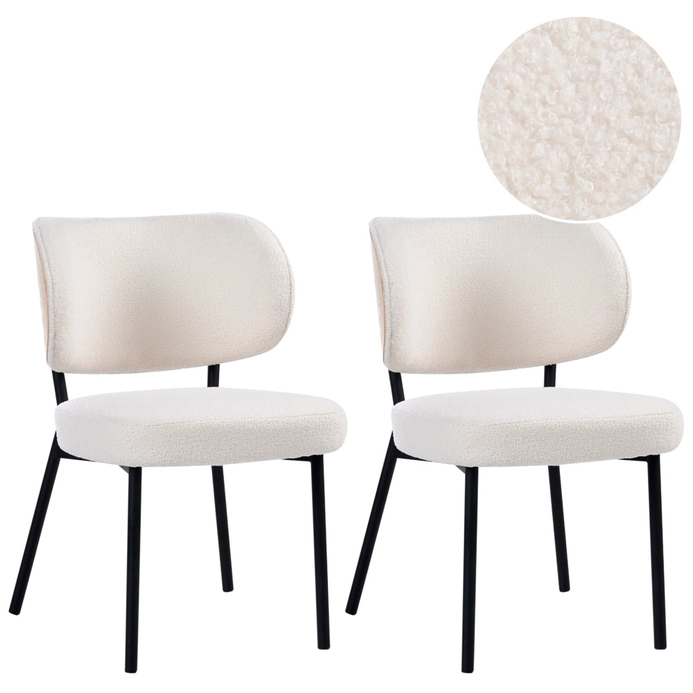 Set di 2 sedie da pranzo in ecopelle bianco sporco con gambe in ferro nero, senza braccioli con coprigambe design moderno minimalista sala da pranzo