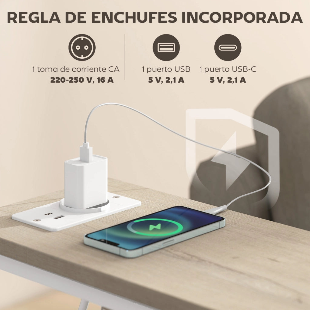 Tavolino da salotto con 2 cassetti e prese USB ¨C ZephMum ¨C Grigio naturale