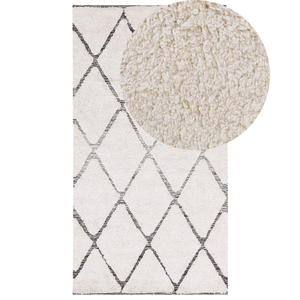 Tappeto in cotone beige e grigio 800 x 150 cm Rettangolare motivo geometrico invecchiato intrecciato a mano