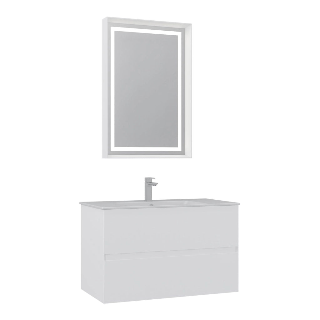 Set mobile lavabo con specchio (2 pezzi) "Nest 91 v2" - 91 x 51 x 55 cm - Bianco opaco