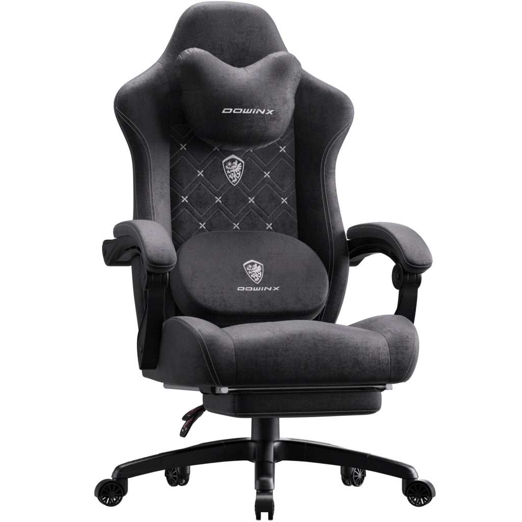 Sedia da Gaming | Funzioni di riscaldamento e massaggio, supporto lombare, poggiapiedi, materiale in tessuto, neroc