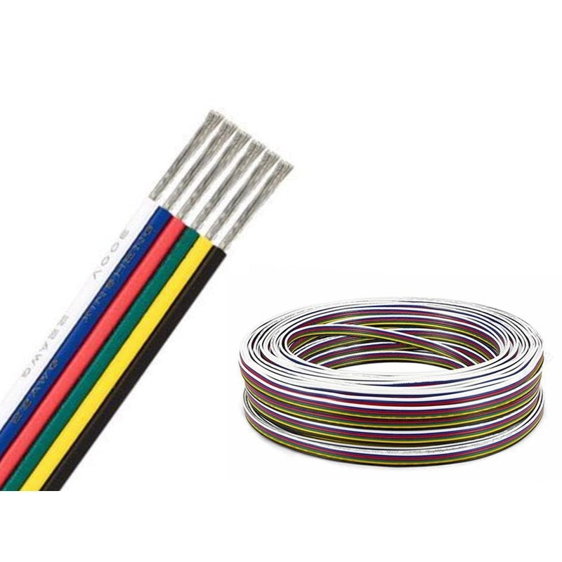 10 Metri Cavo Elettrico Piattina Esa Polare 6X0,25 mmq Per Striscia Led RGBWW RGB+CCT