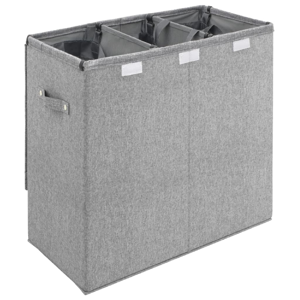 Cesto portabiancheria pieghevole 64,5 x 34,5 x 59 cm tessuto finto lino grigio 02_0006209