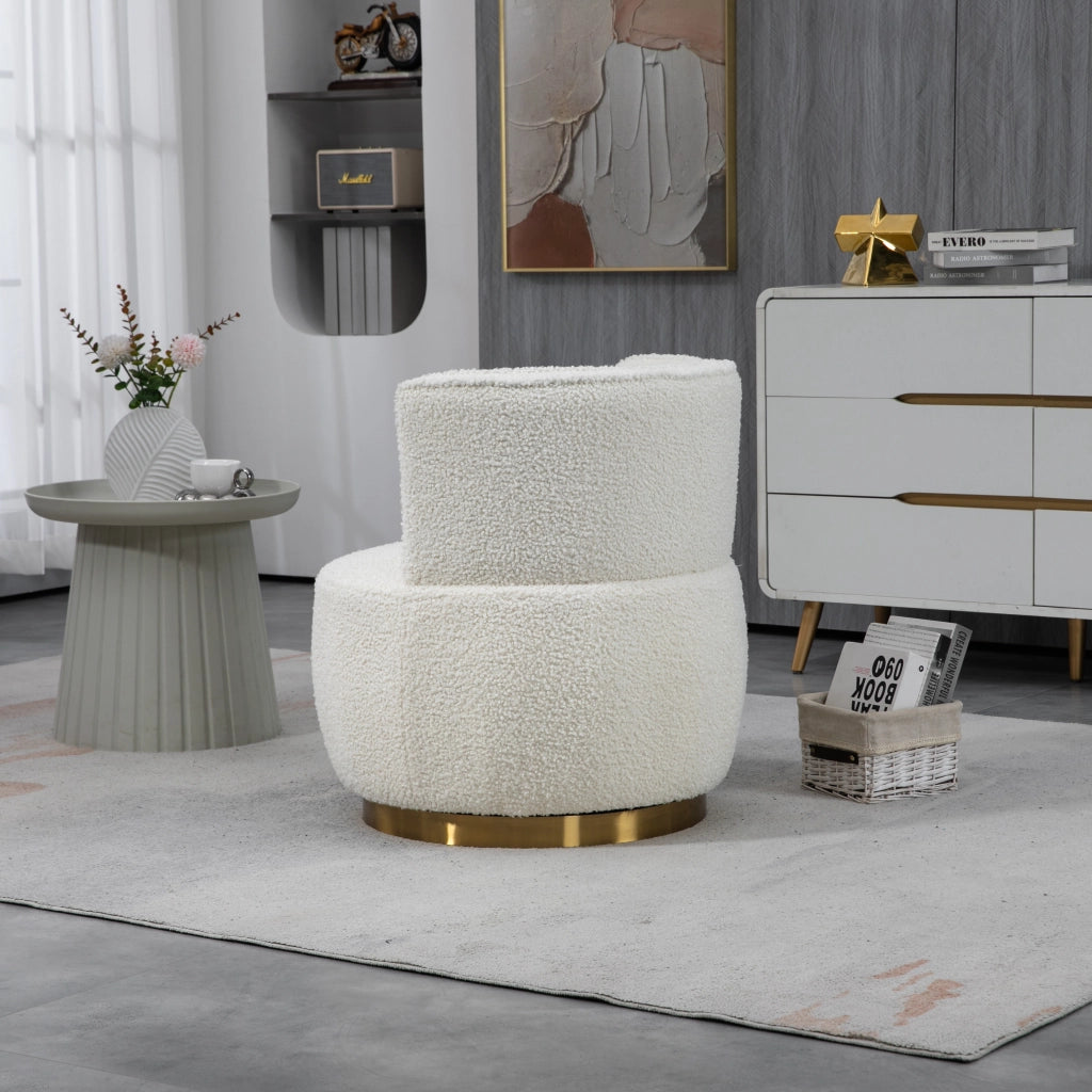 Sedia girevole moderna 360° in Teddy, con schienale ergonomico e struttura in legno e metallo, bianca