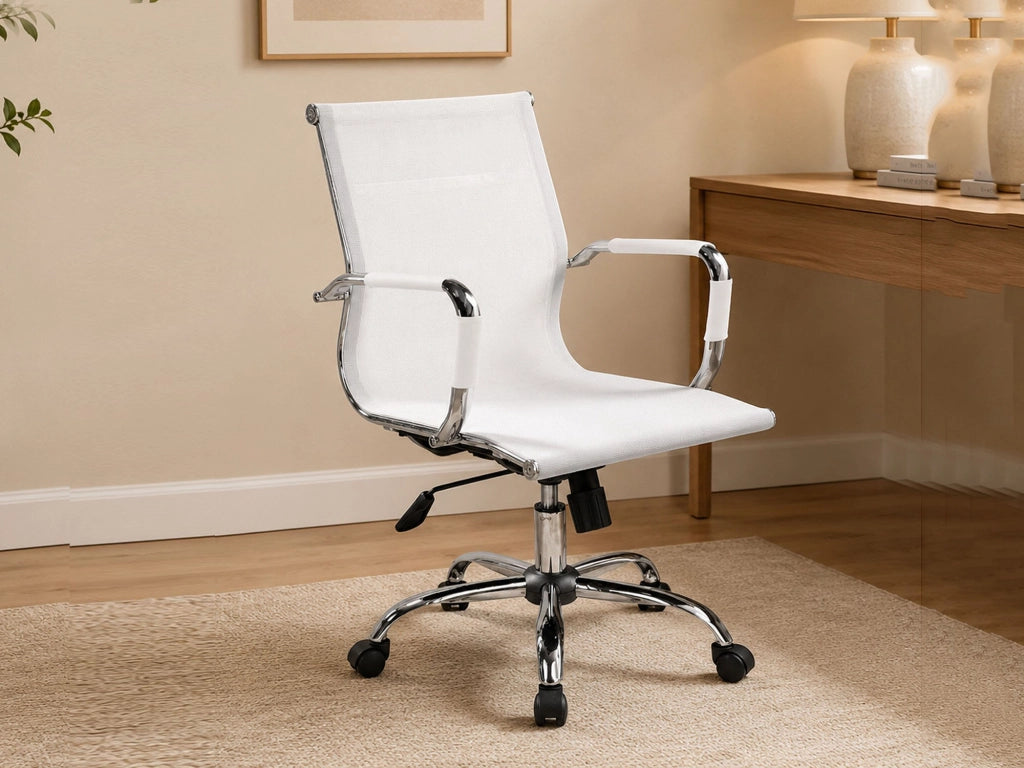 Sedia da ufficio Asunik\, Poltrona direzionale con braccioli, Sedia ergonomica da ufficio, Bianco, 62x54h92/102 cm