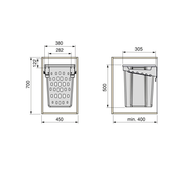 Sistema estraibile Harmony per mobili da cucina, Sinistra, Acciaio e Legno, Grigio antracite
