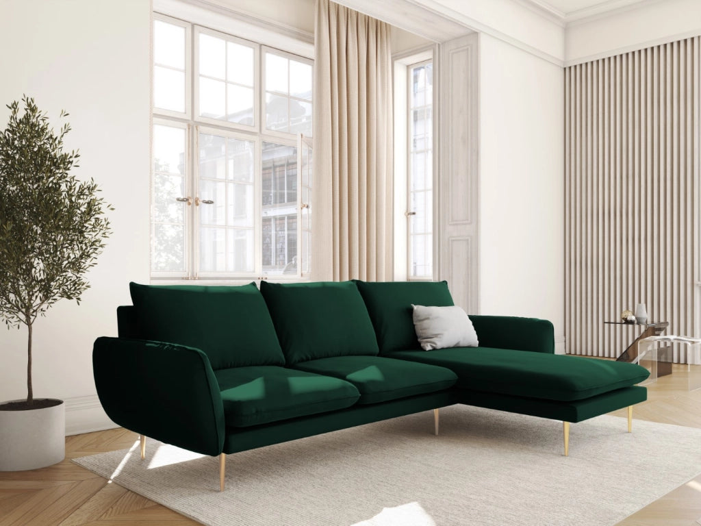 Cosmopolitan Design - Divano angolare destro "Vienna" 5 posti in velluto verde bottiglia 