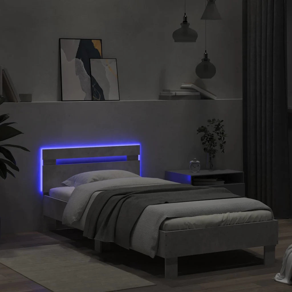 Giroletto con Testiera e LED-Struttura Letto con testiera Grigio Cemento 90x190 cm