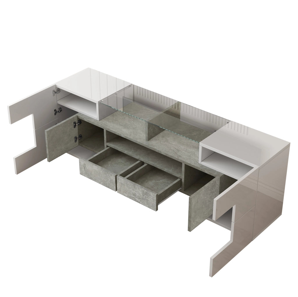Mobile TV 145x30x51 cm; LED multicolore e grande capienza; pannello truciolare; bianco