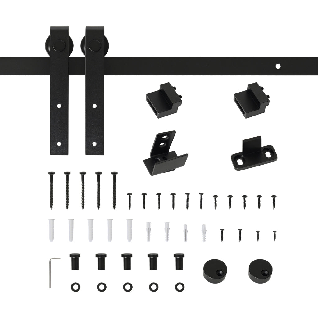 Kit per Porta Scorrevole in Legno con Binario 200cm e Portata 20kg, Nero