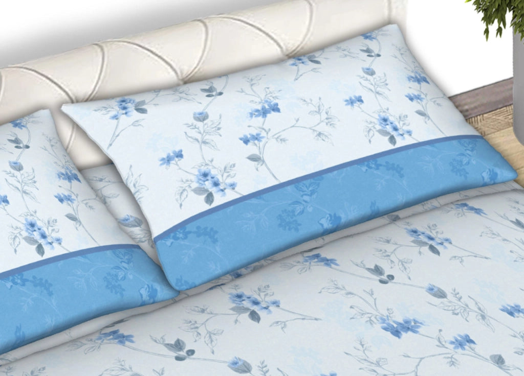 Completo Lenzuola Matrimoniale 100% Cotone Made Italy Disegno Jenny CN - Matrimoniale - Azzurro