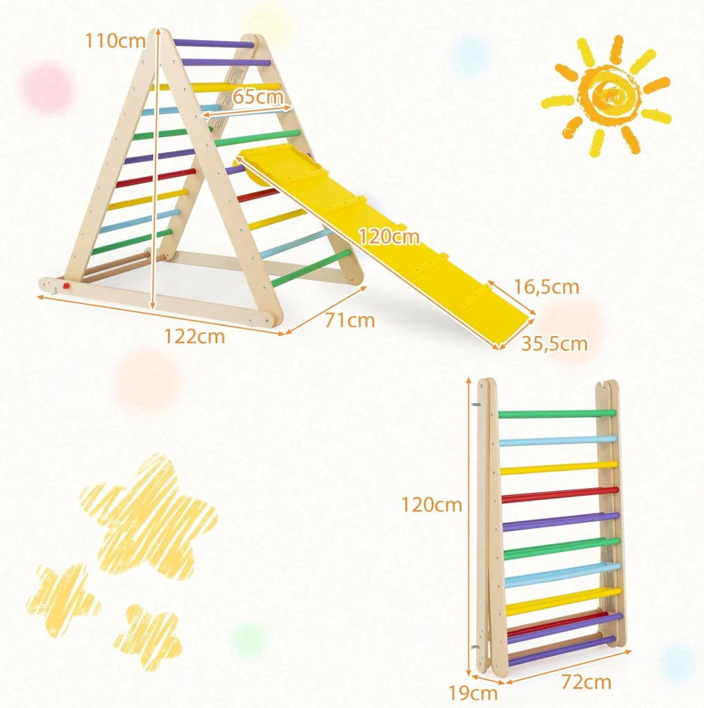Arrampicata per Bambini, Triangolo da Arrampicata in Legno con Scivolo, Scala Giochi Pieghevole per Bambini 3+ Anni, Carico 60 kg (colorato)
