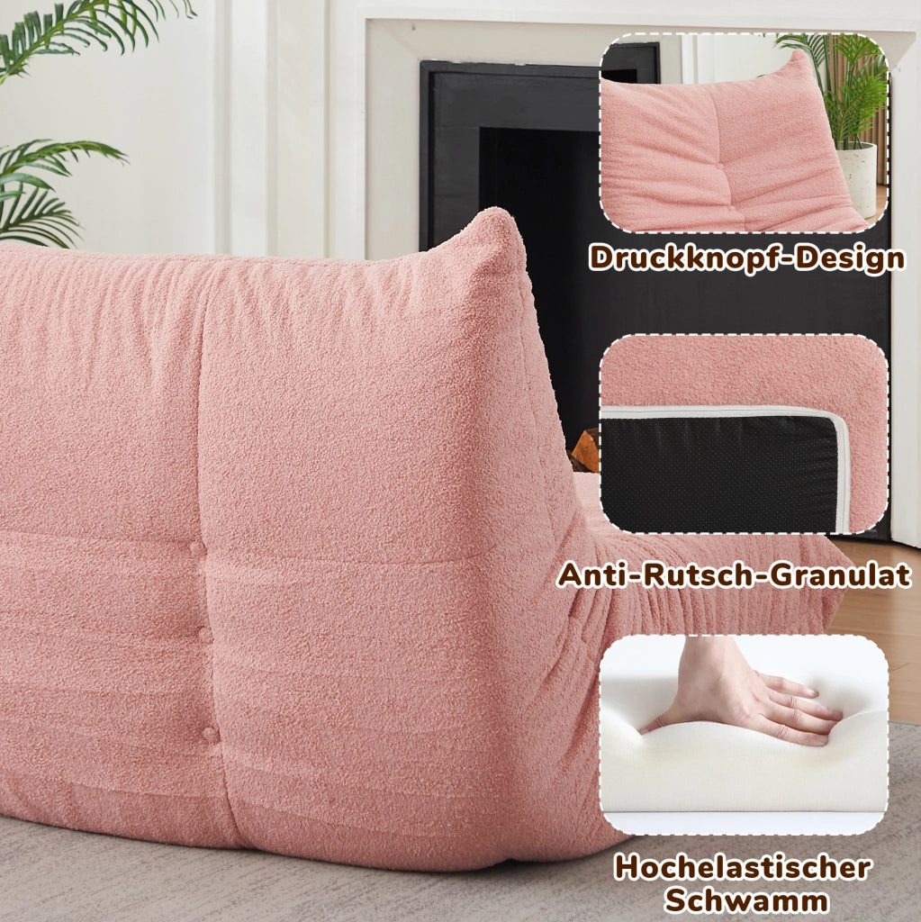 Poltrona lounge modulare rosa in ciniglia con schiuma elastica
