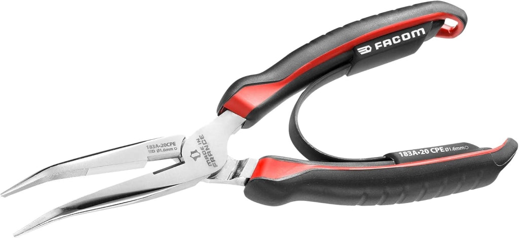 183A.20CPE - Pinza semirotonda con becco lungo, 200 mm, colore: Rosso/Nero