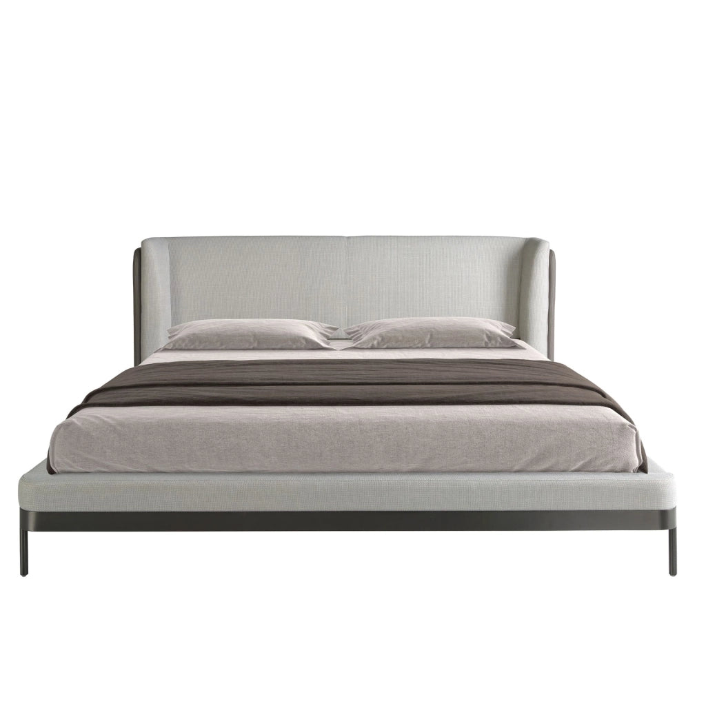 Letto in tessuto grigio chiaro e similpelle grigio scuro
