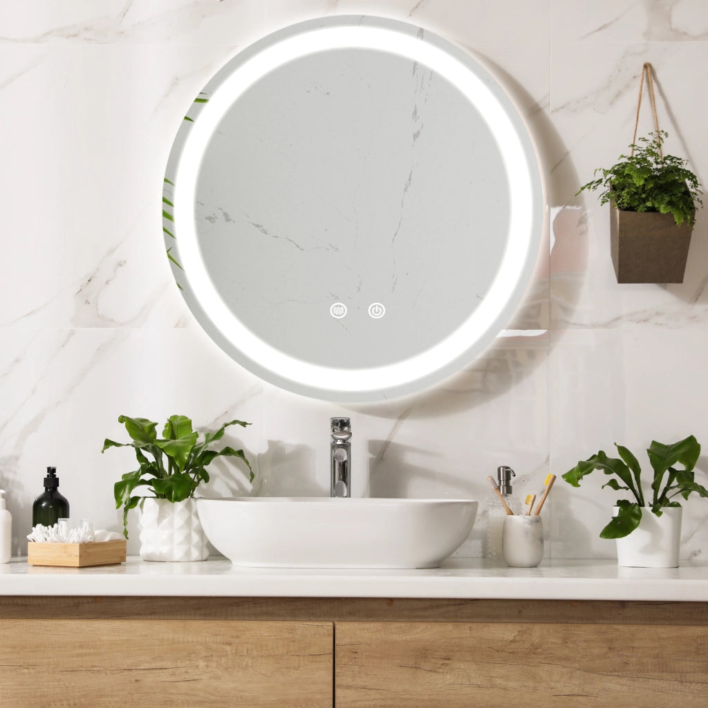 Specchio LED da Parete Maratea Multifunzionale Ø50 cm Cornice Argentata pro.tec