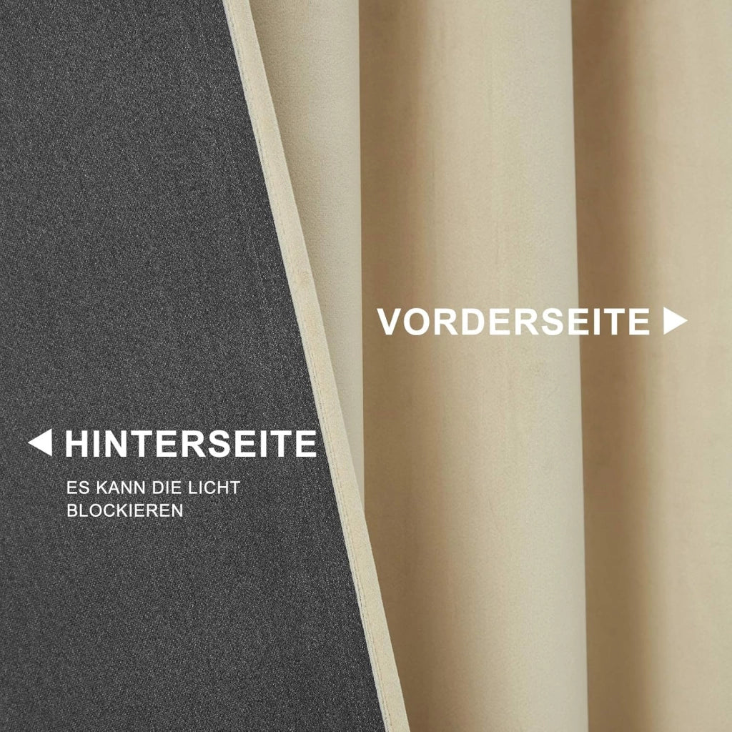 2 x Tende Oscuranti per Camera da Letto, Soggiorno, 140 x 270 cm, con Nastro Trasparente in Velluto Termico, Beige