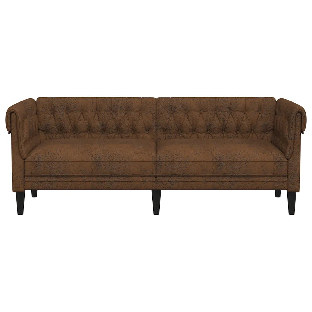 Divano Chesterfield a 3 Posti Marrone in Tessuto 372564