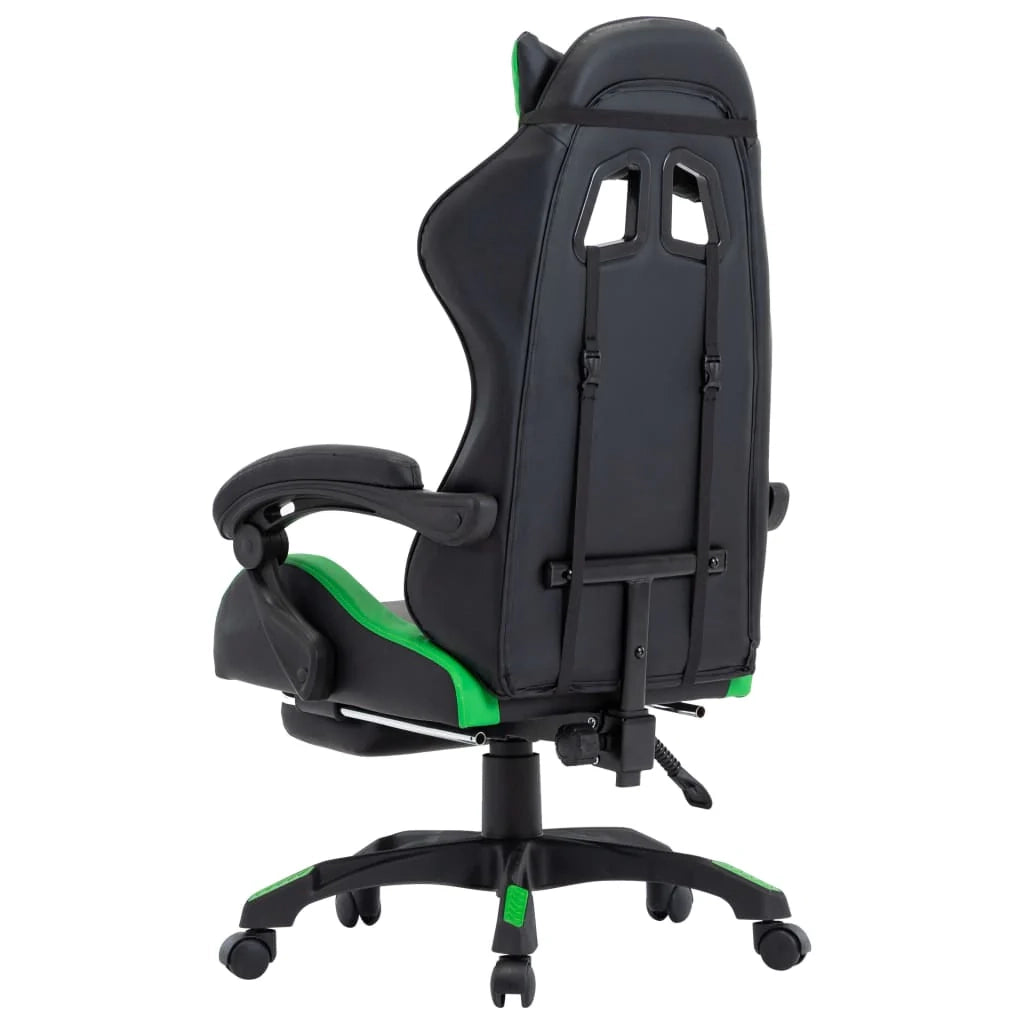 Sedia girevole da ufficio/studio per uso computer videogiochi con poggiapiedi e similpelle verde 02_0024221