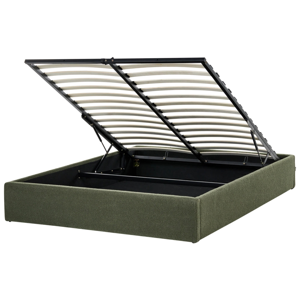 Letto matrimoniale con contenitore in tessuto bouclè verde sporco 160 x 200 cm stile moderno