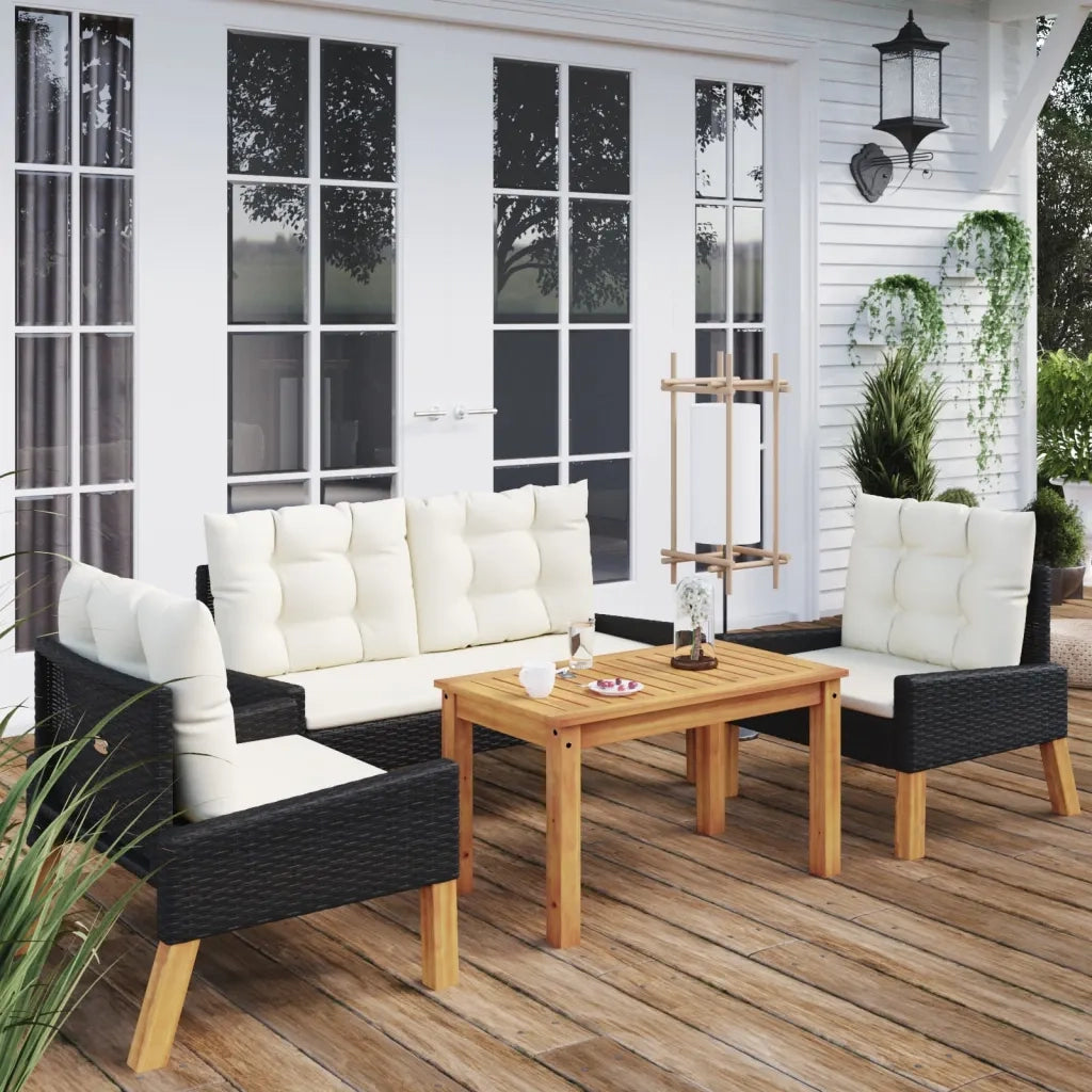 Set da Giardino 4 pz con Cuscini in Polyrattan e Legno Massello cod mxl 42677