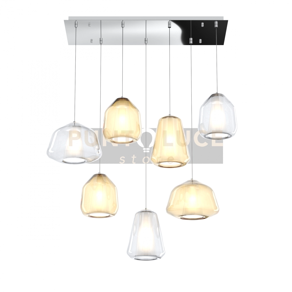SOSPENSIONE CROMO 7 LUCI RETTANGOLARE VETRI (ALPHA TR + AM) (BETA 1X TR + 2X AM) (GAMMA AM + TR) 1176CR-S7 R ABG-TA