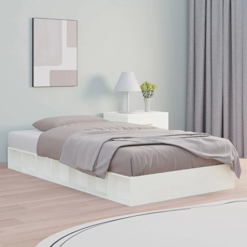 Letto singolo | Letto per adulti | Giroletto Bianco 90x190 cm Single in Legno Massello